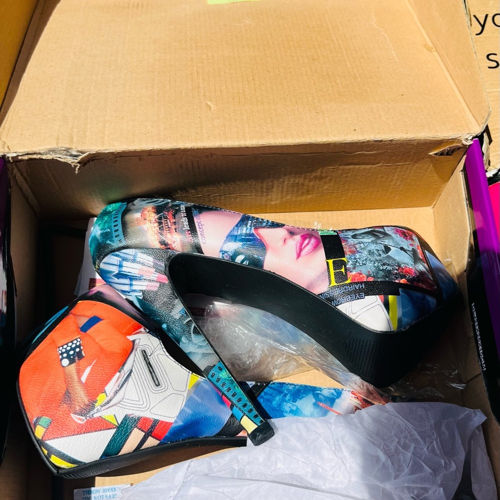 Colorful Graphic Platform Heels